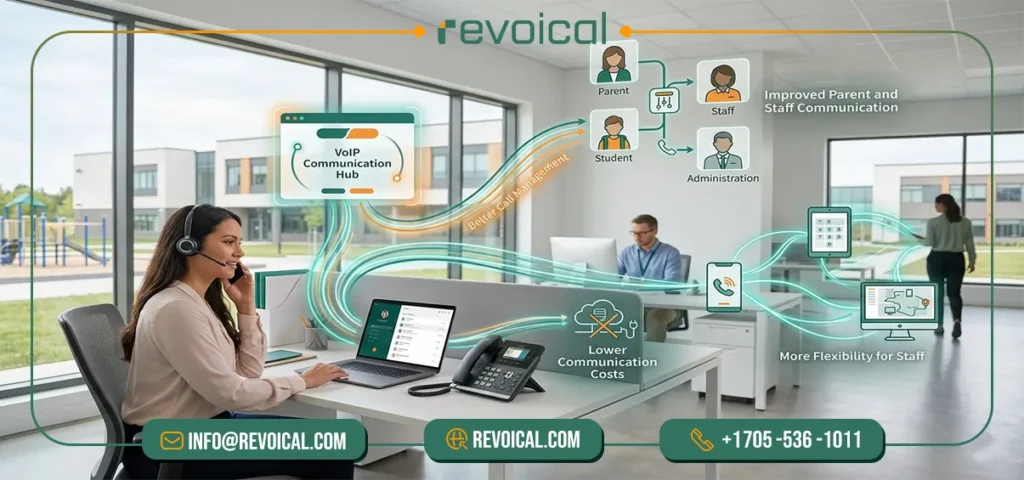 Key benefits of VoIP for schools including cost savings, flexibility, and better call management
